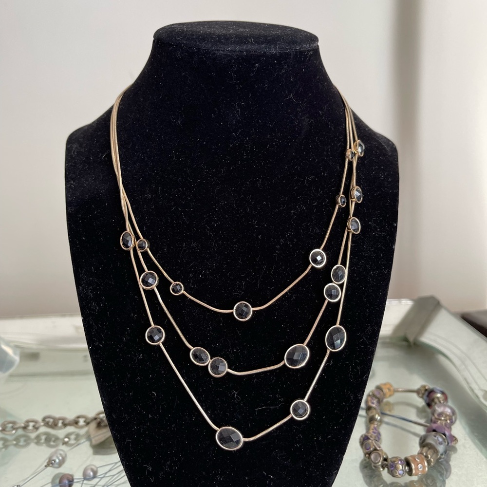 Anne Klein Gold and Black 3-strand drape necklace